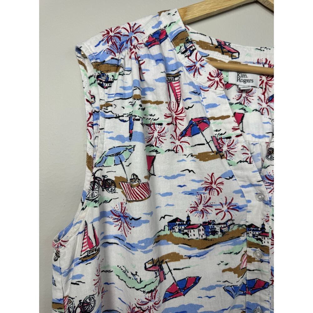 Kim Rogers Women's Tank Large Linen Sleeveless Beach Print Travel Vacation - Picture 5 of 10